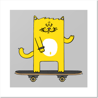 Cat on skateboard Posters and Art